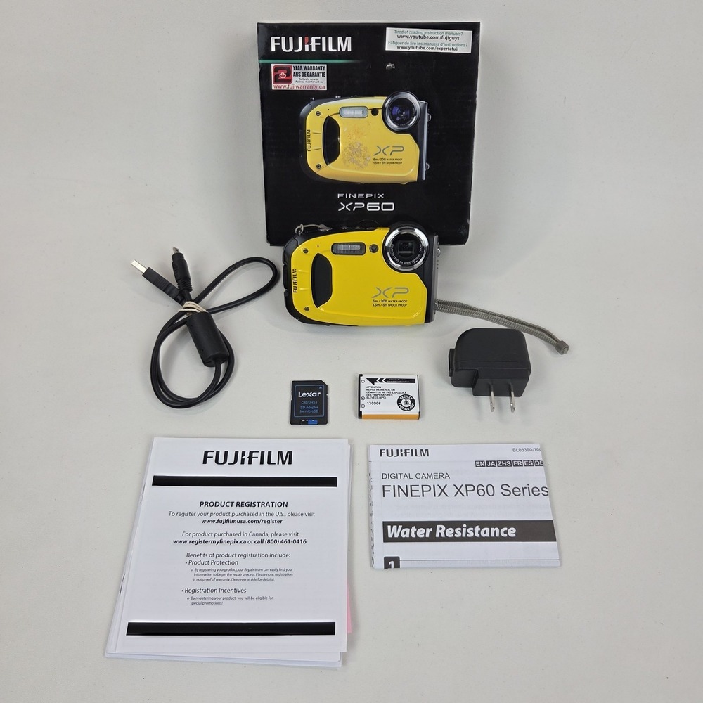 FUJIFILM Finepix XP60 16MP Waterproof 25ft Yellow Digital Camera w/ SD Card